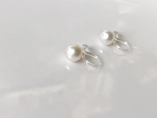 White freshwater pearl Clip on Earrings, non-pierced earrings, Gift for her