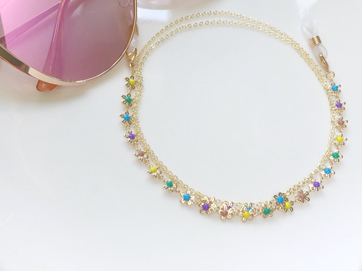 Dainty colourful flowers glasses chain, Delicate sunglasses chain, Travel essential, gift for mother, Valentines Gift for her, Lanyard