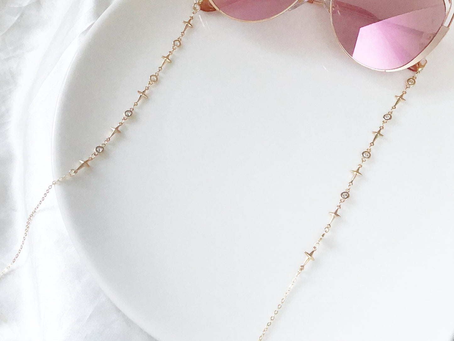 Dainty gold Zirconia crossing star glasses chain, Delicate sunglasses chain, Travel essential, Valentines Gift for her Lanyard