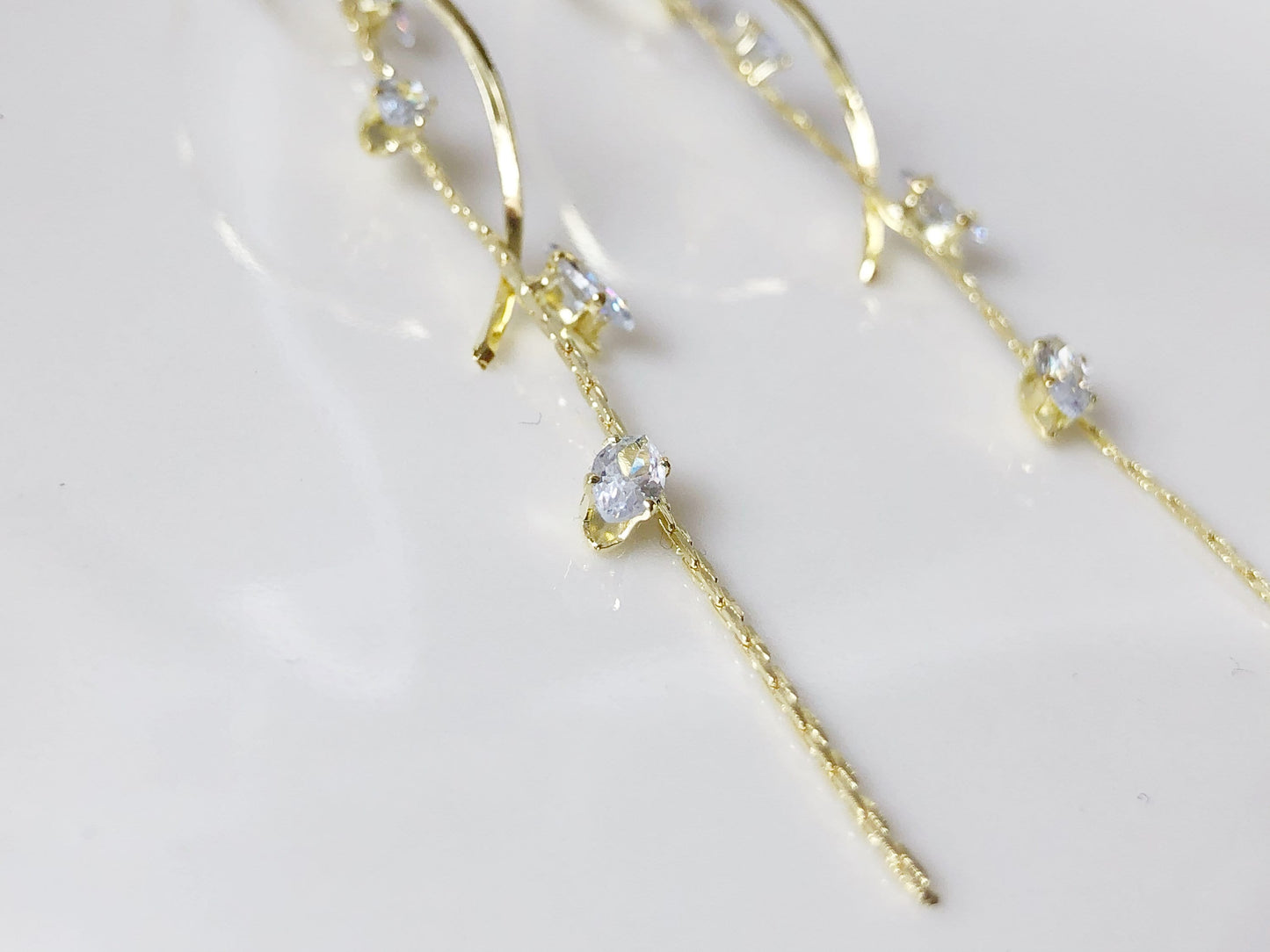 Dainty Zircon leaves dangle Earrings, Cute long dangle plant earrings, gift for her