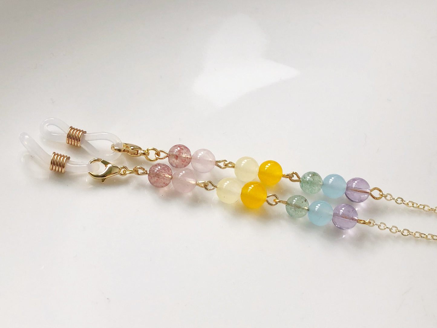 Colourful Quartz Beaded Eyeglass Chain Sunglasses Holder Pastel Beads Glasses Strap Gold Tone Jewellery Eyewear Necklace Gift for Her Women