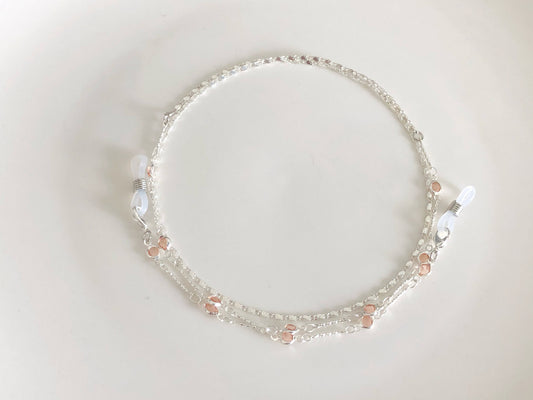 Dainty Pink silver colour glasses chain, Delicate sunglasses chain, Travel essential, gift for mother, Valentines Gift for her, Lanyard
