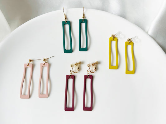 Green/ Yellow/ pink rectangle Ring clip on Earrings, Geometric dangle pendant, Gift for her