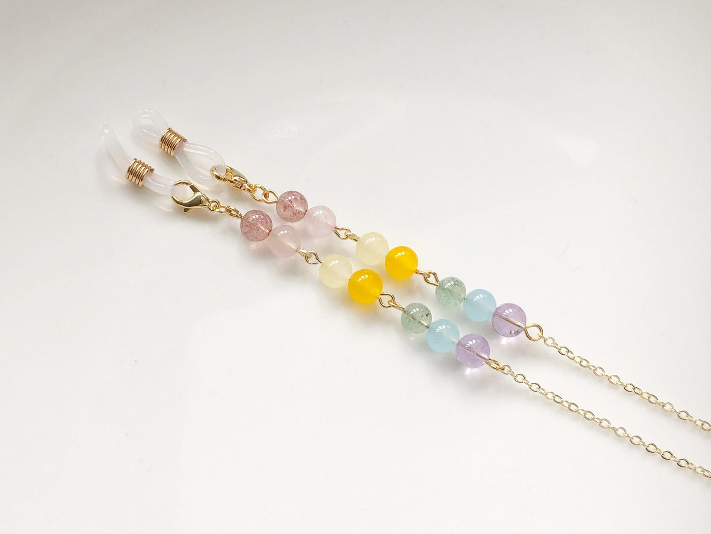 Colourful Quartz Beaded Eyeglass Chain Sunglasses Holder Pastel Beads Glasses Strap Gold Tone Jewellery Eyewear Necklace Gift for Her Women