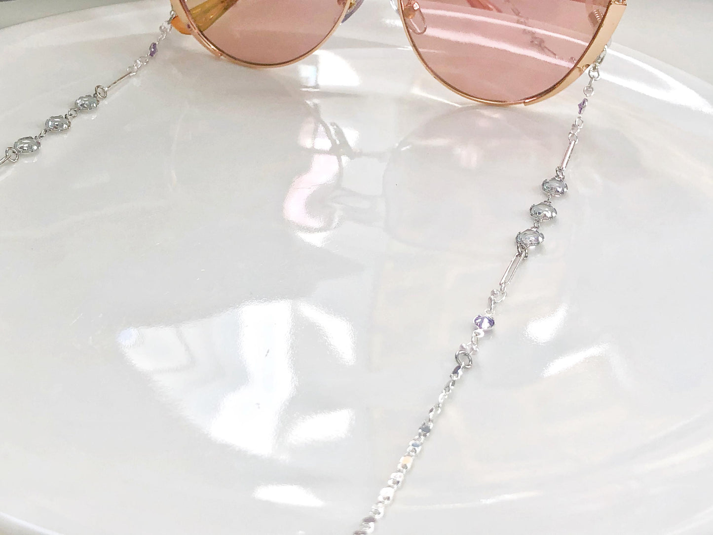 Dainty purple Zirconia glasses chain, Delicate sunglasses chain, Travel essential, gift for mother, Valentines Gift for her, Lanyard