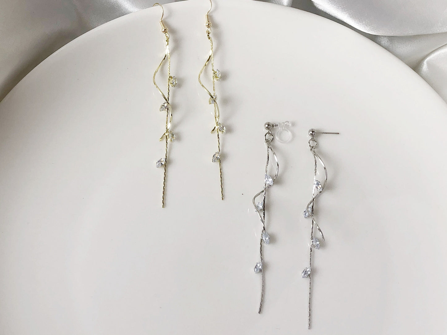 Dainty Zircon leaves dangle Earrings, Cute long dangle plant earrings, gift for her