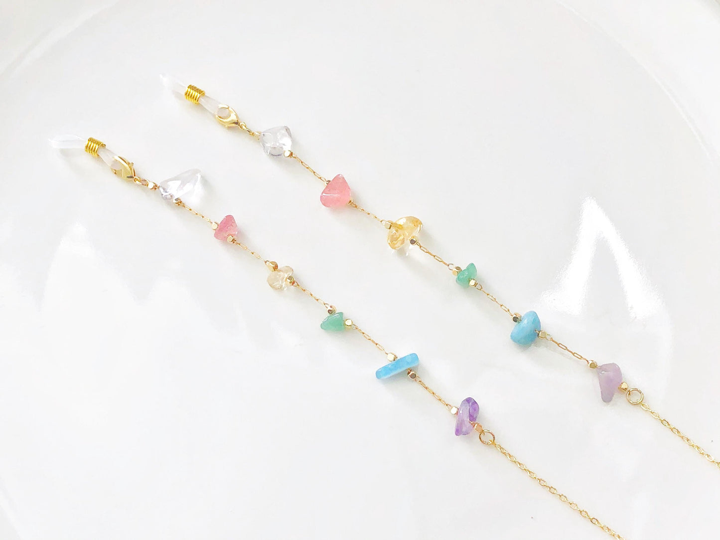 Dainty colourful Rainbow quartz glasses chain, Delicate sunglasses chain, Travel essential, gift for mother, Valentines Gift for her