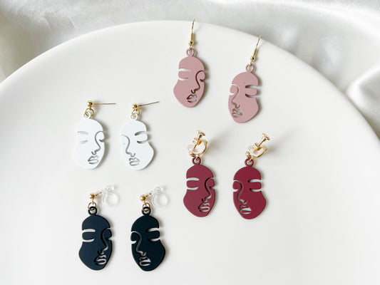 Red/ Black/ White Pretty Picasso face earrings, Hollow out Face Abstract Statement Drop Earrings