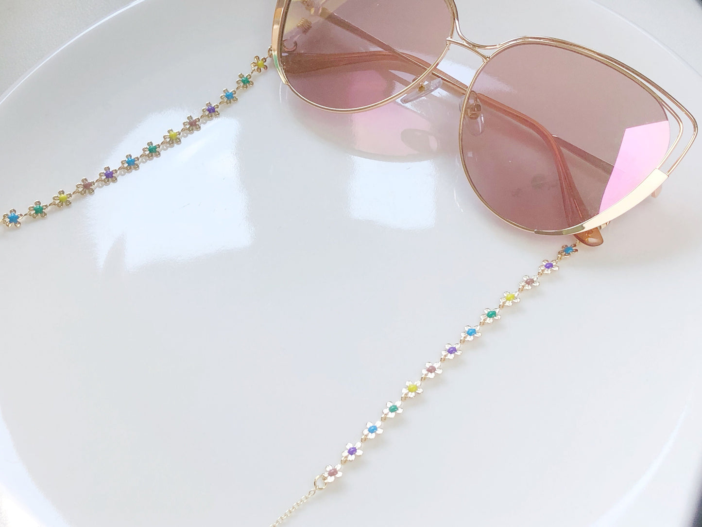 Dainty colourful flowers glasses chain, Delicate sunglasses chain, Travel essential, gift for mother, Valentines Gift for her, Lanyard