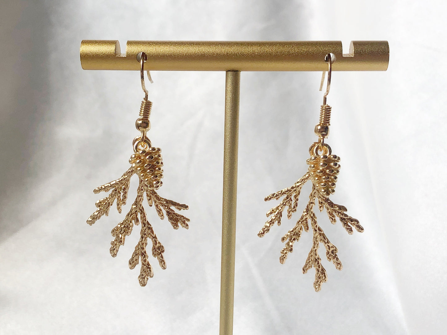 Juniper Branch & Pinecone Earrings, Handmade Nature-Inspired Jewellery, Gold Silver Toned, Gift for Her
