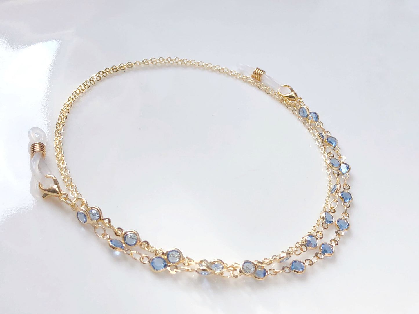 Dainty Blue Zirconia glasses chain, Delicate sunglasses chain, Travel essential, gift for mother, Valentines Gift for her, Lanyard