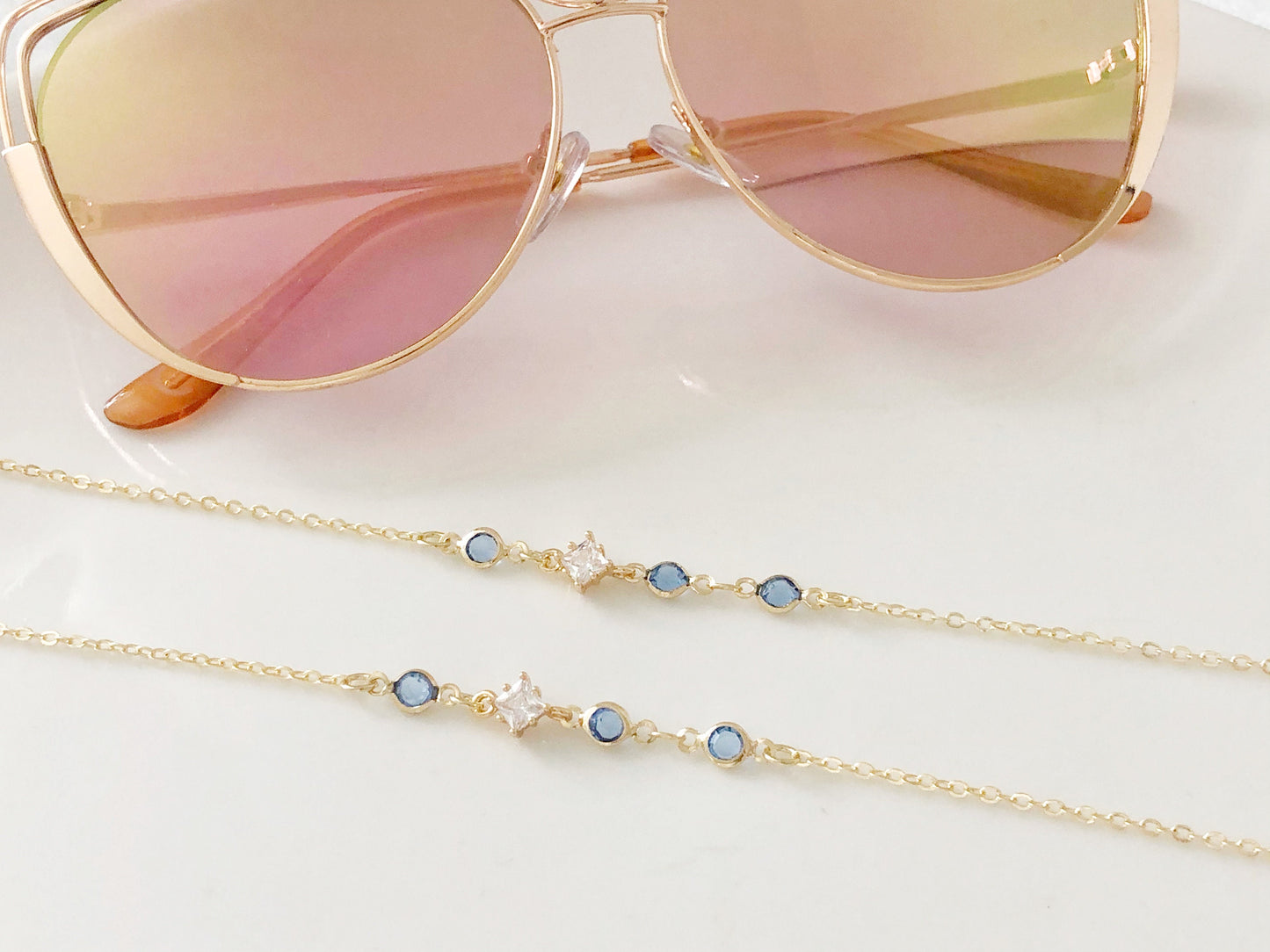 Dainty Blue Zirconia glasses chain, Delicate sunglasses chain, Travel essential, gift for mother, Valentines Gift for her, Lanyard