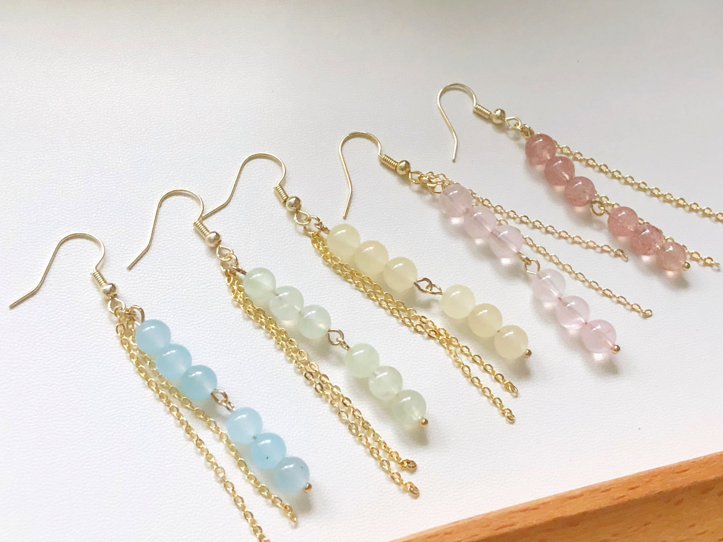 Pastel Bead Earrings, Long Chain Tassel, Gift for Her, Hook Stud or Clip on, Colourful Gemstone Dangle, Boho Summer Jewellery