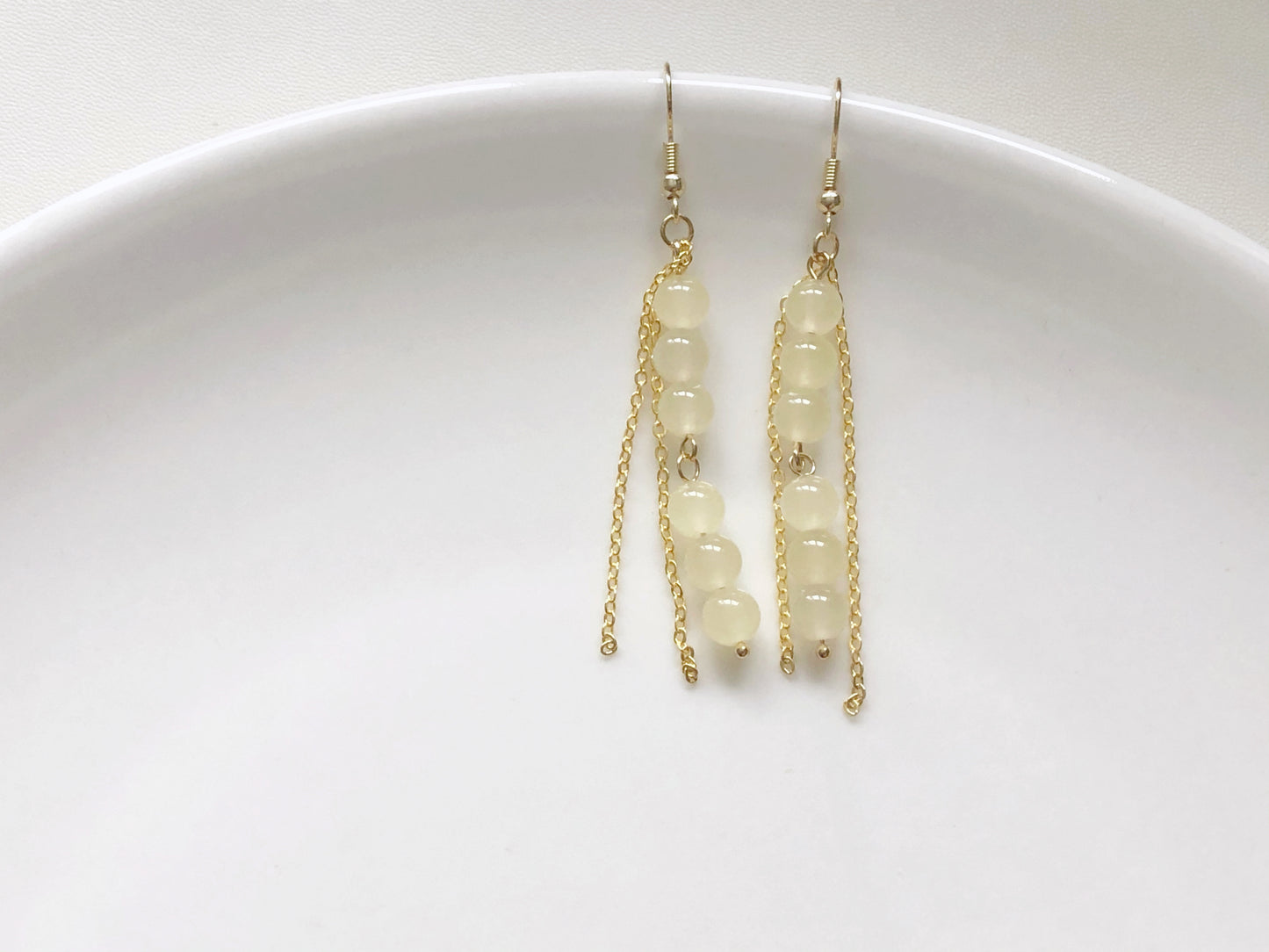 Pastel Bead Earrings, Long Chain Tassel, Gift for Her, Hook Stud or Clip on, Colourful Gemstone Dangle, Boho Summer Jewellery