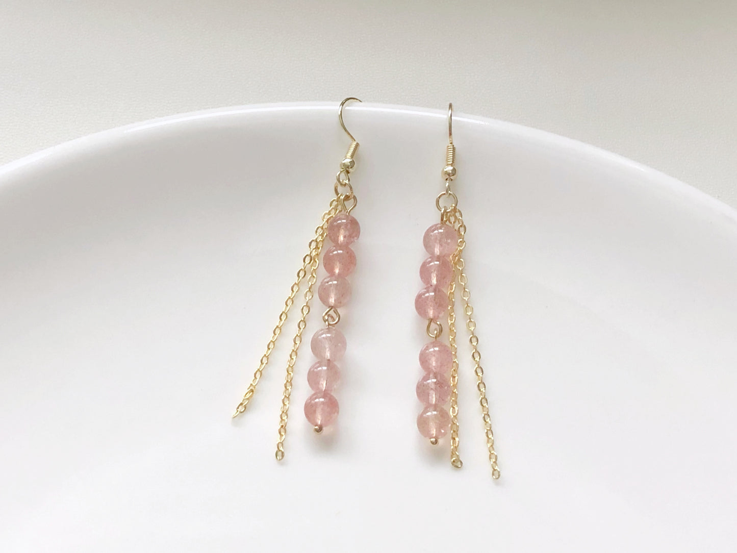 Pastel Bead Earrings, Long Chain Tassel, Gift for Her, Hook Stud or Clip on, Colourful Gemstone Dangle, Boho Summer Jewellery