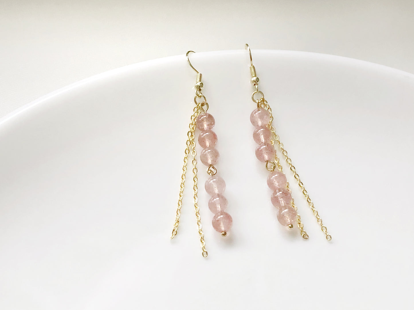 Pastel Bead Earrings, Long Chain Tassel, Gift for Her, Hook Stud or Clip on, Colourful Gemstone Dangle, Boho Summer Jewellery