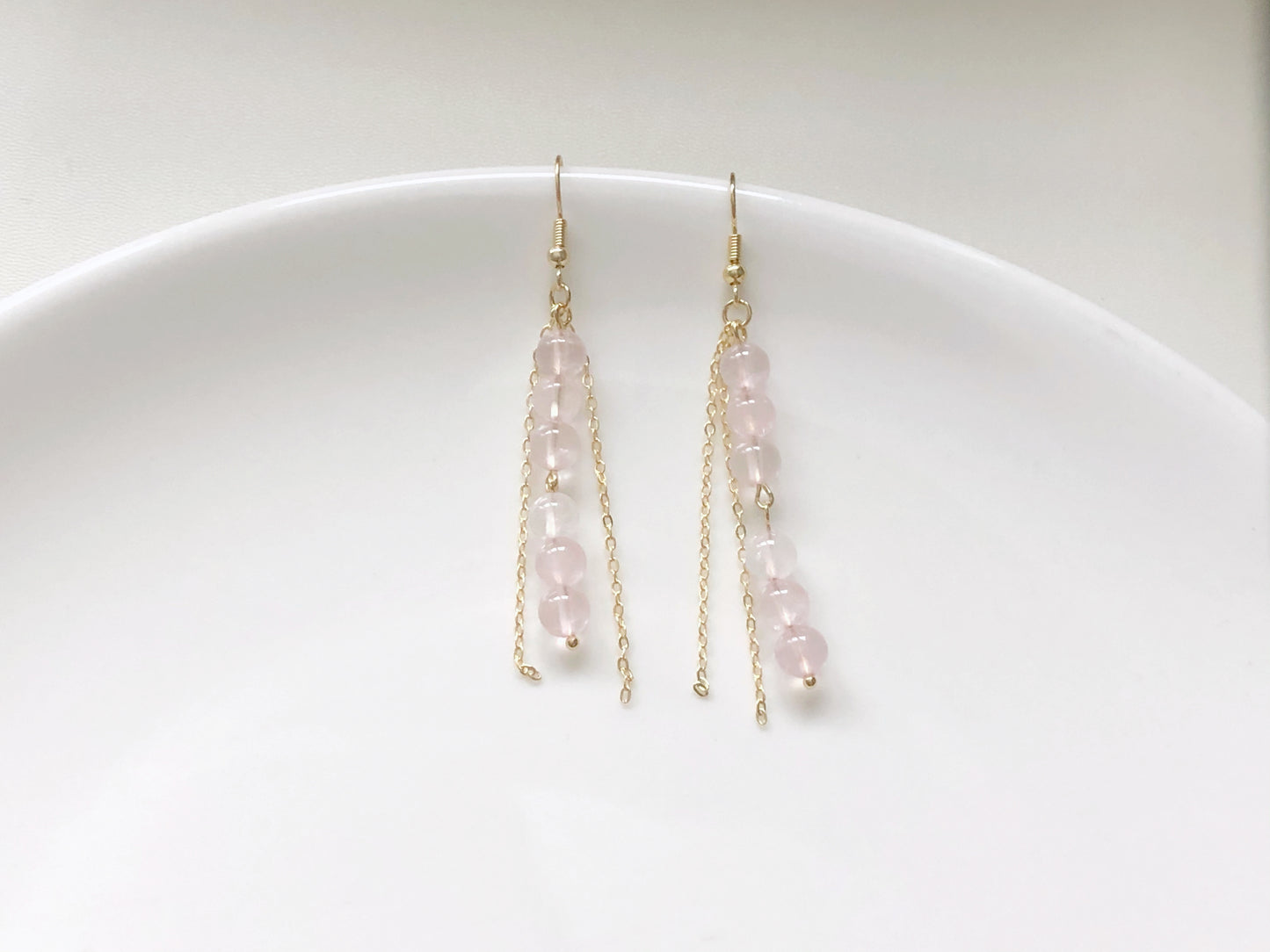 Pastel Bead Earrings, Long Chain Tassel, Gift for Her, Hook Stud or Clip on, Colourful Gemstone Dangle, Boho Summer Jewellery
