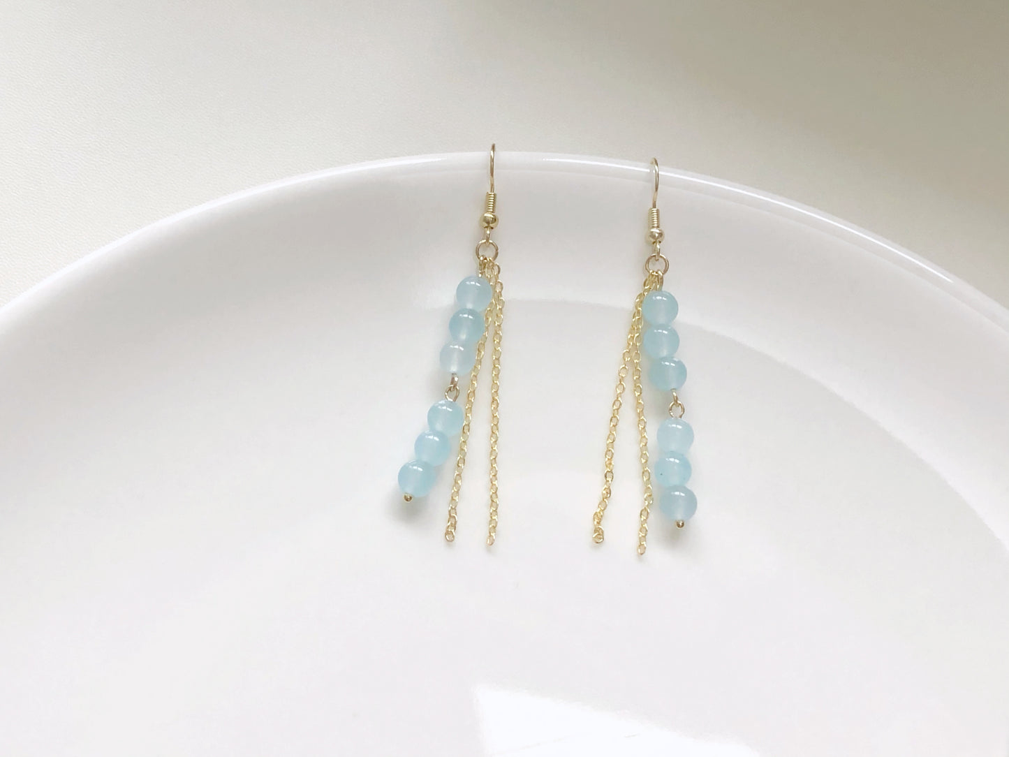 Pastel Bead Earrings, Long Chain Tassel, Gift for Her, Hook Stud or Clip on, Colourful Gemstone Dangle, Boho Summer Jewellery