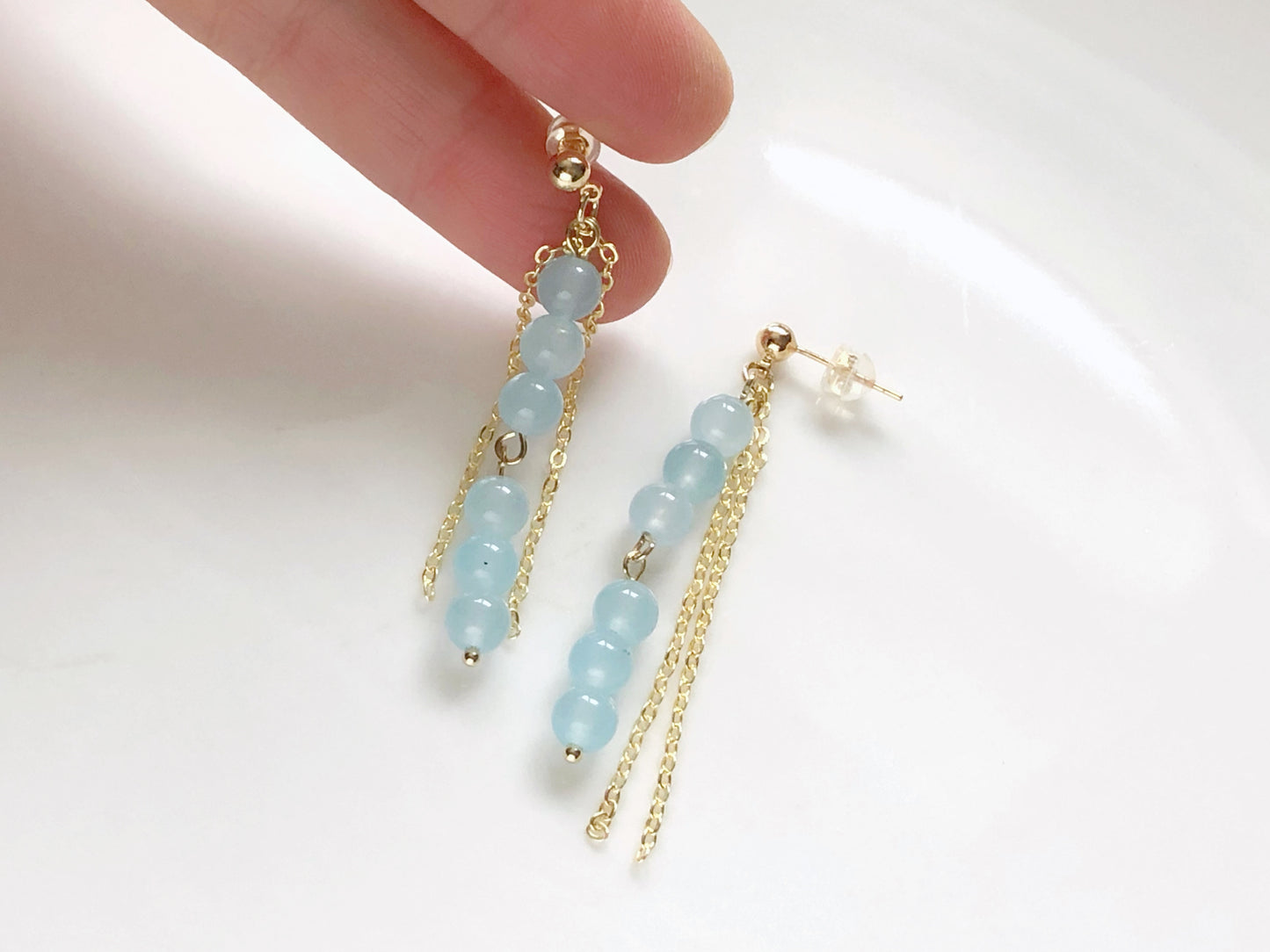 Pastel Bead Earrings, Long Chain Tassel, Gift for Her, Hook Stud or Clip on, Colourful Gemstone Dangle, Boho Summer Jewellery