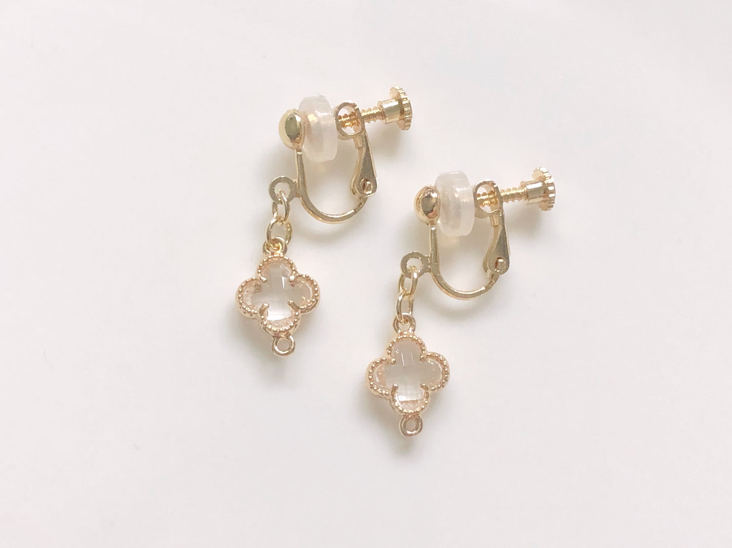 Lucky Four Leaf Clover Earrings in 9 Colours, Dainty Crystal Flower Dangle, Choice of Hook, Stud or Clip on, Birthday Gift for Her