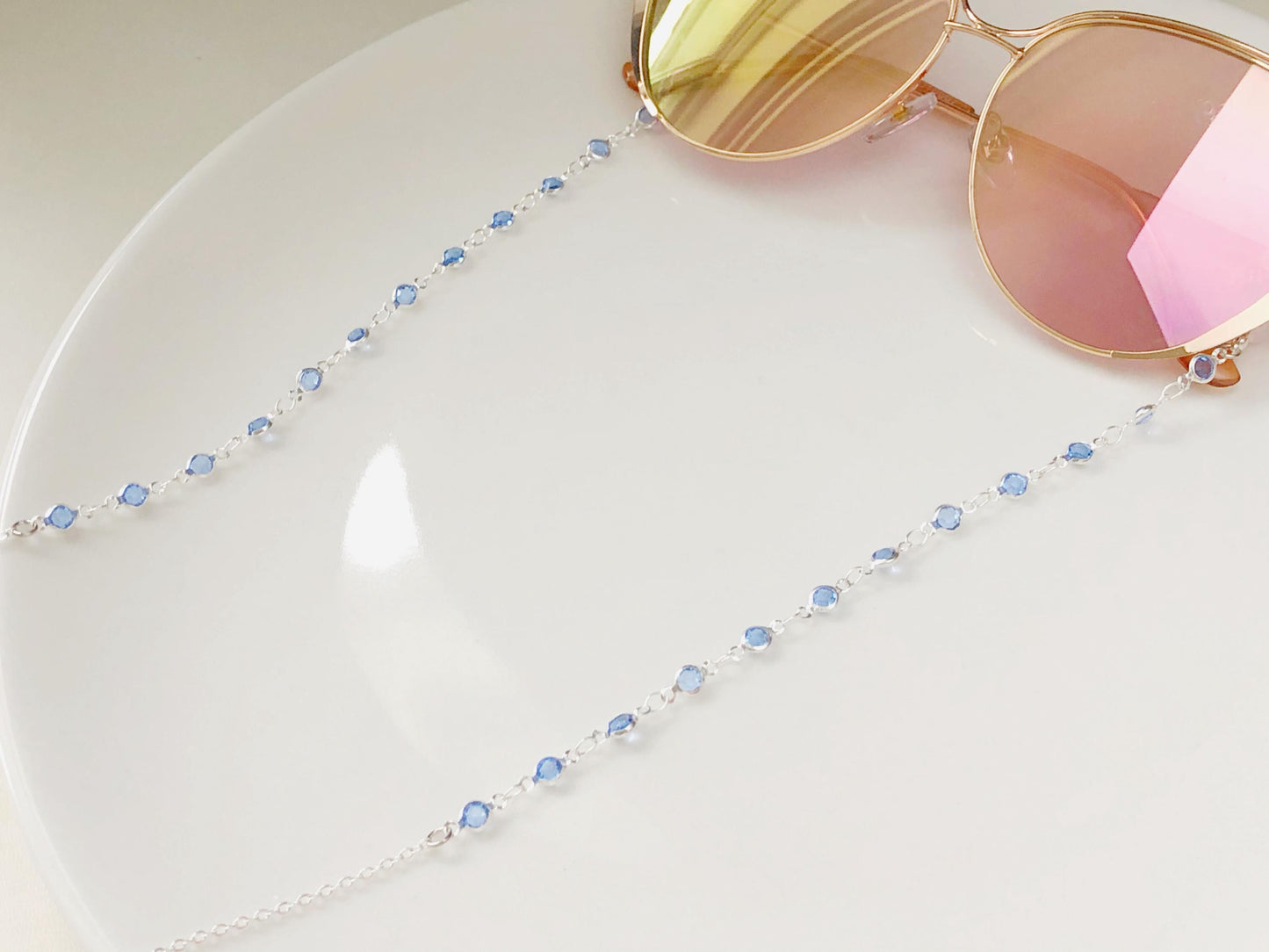 Dainty Blue Zirconia glasses chain, Delicate sunglasses chain, Travel essential, gift for mother, Valentines Gift for her, Lanyard