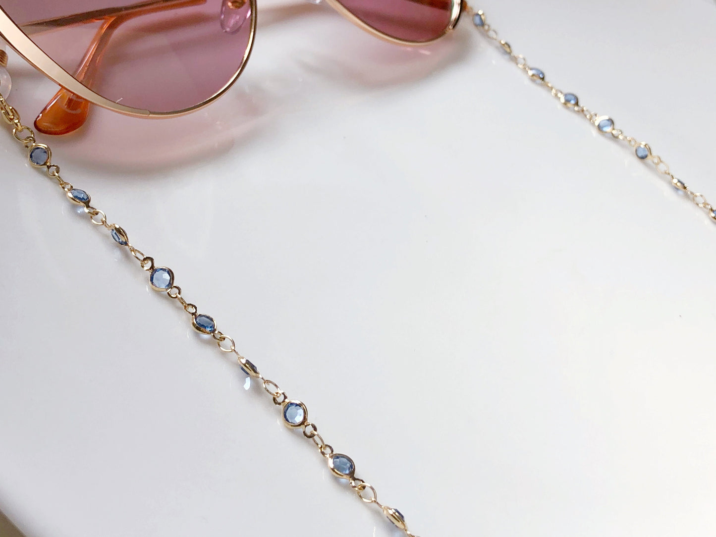 Dainty Blue Zirconia glasses chain, Delicate sunglasses chain, Travel essential, gift for mother, Valentines Gift for her, Lanyard