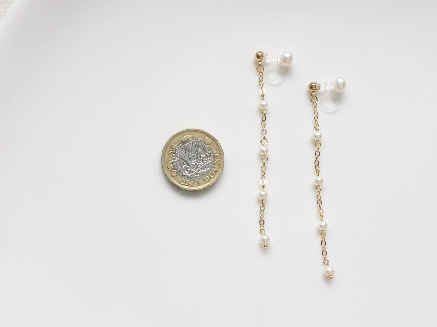 Freshwater Pearl Drop Chain Clip On Earrings | Dainty Long Pearl Earrings | Elegant Non Pierced Jewelry Gift for Her