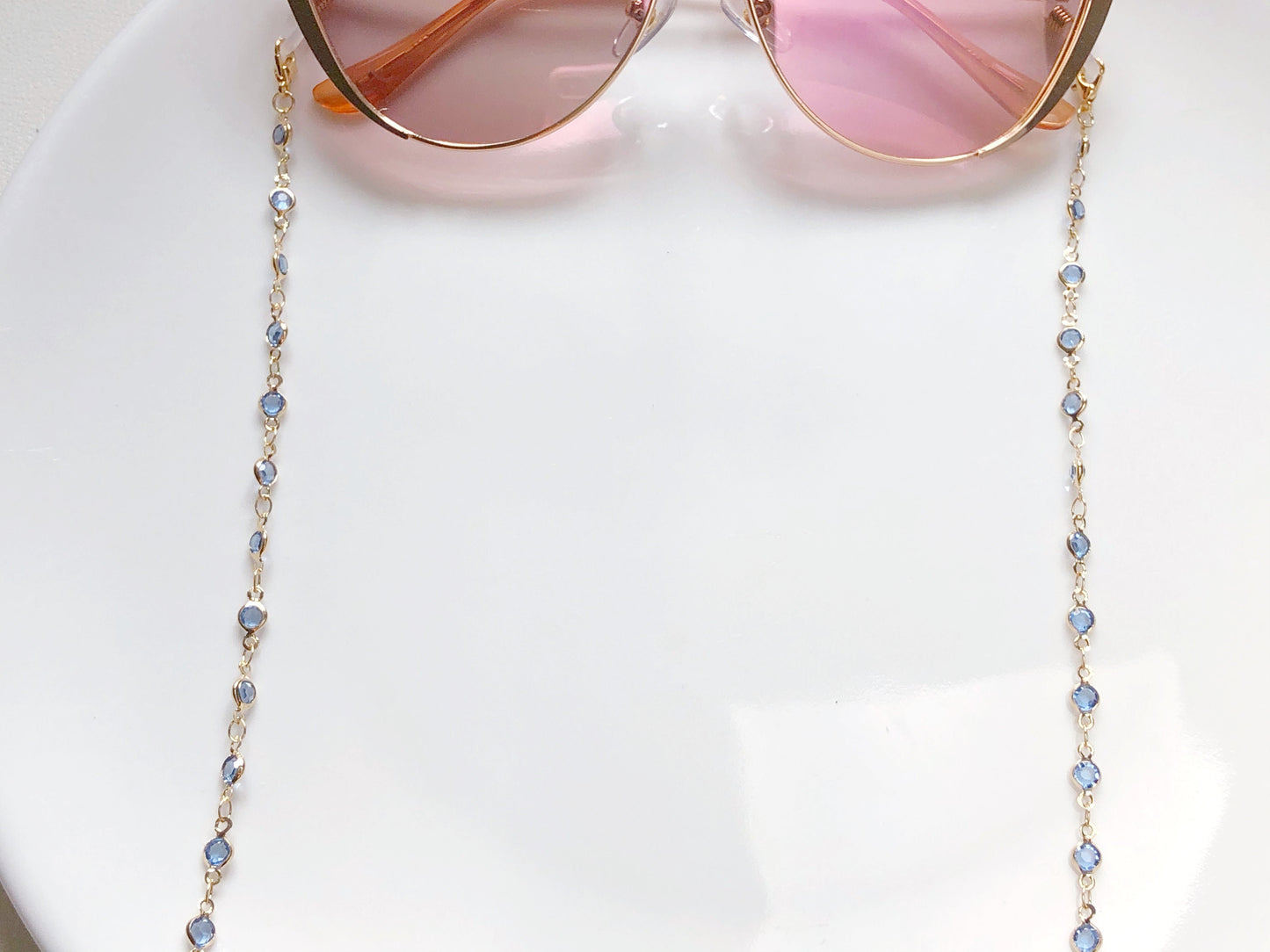 Dainty Blue Zirconia glasses chain, Delicate sunglasses chain, Travel essential, gift for mother, Valentines Gift for her, Lanyard