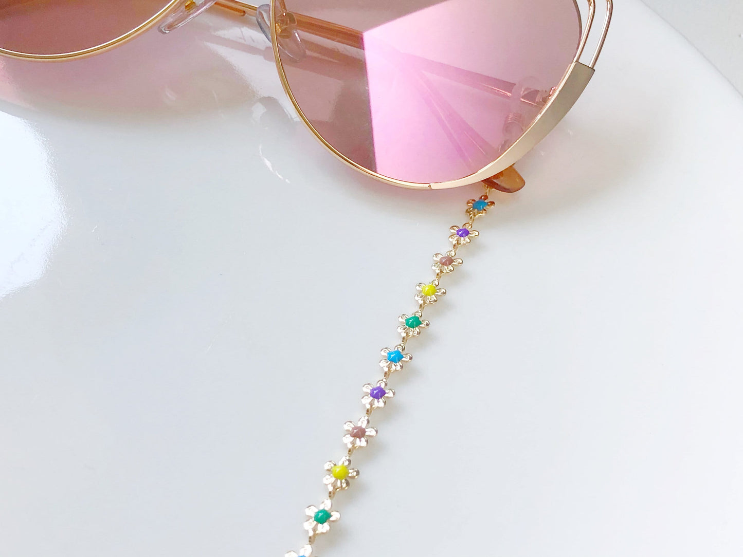 Dainty colourful flowers glasses chain, Delicate sunglasses chain, Travel essential, gift for mother, Valentines Gift for her, Lanyard