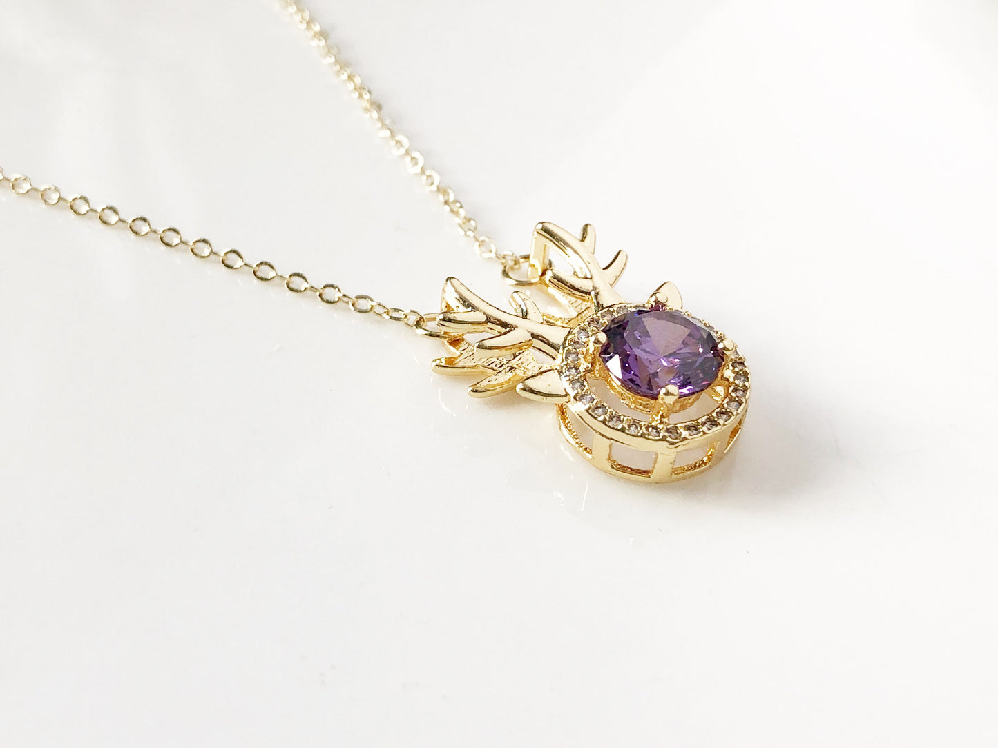 Deer Necklace Zircon Pendant Christmas Jewellery Cute Reindeer Necklace Holiday Gift for her Women Girls Birthday Valentine’s Day