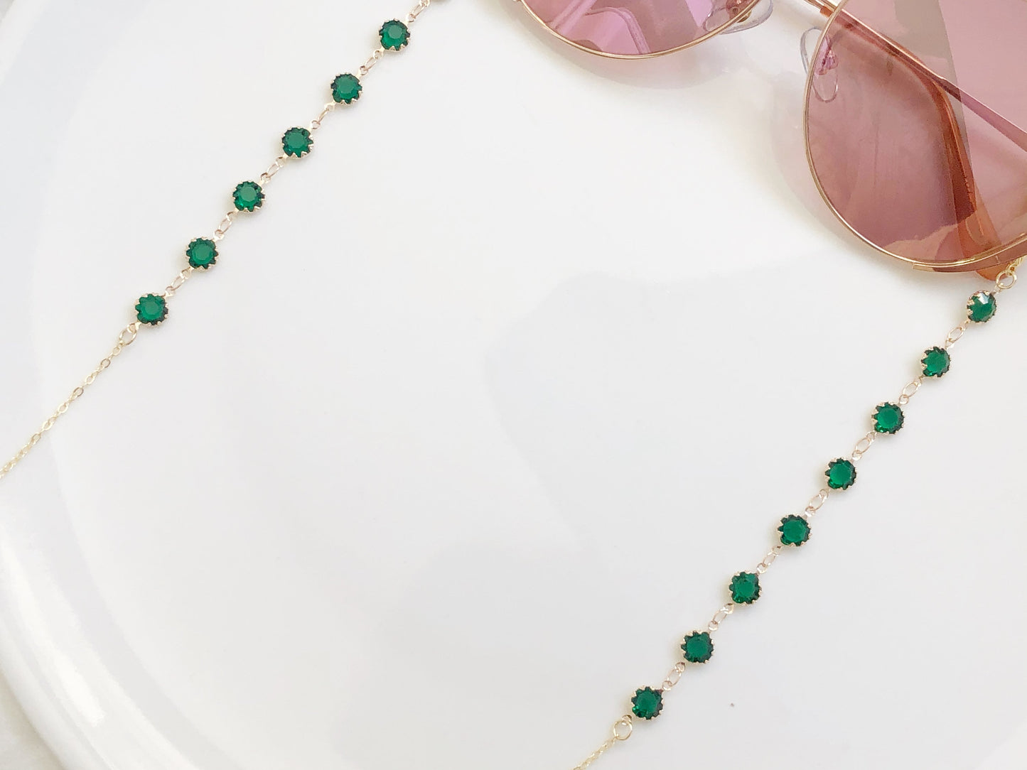 Dainty Green Zirconia glasses chain, Delicate sunglasses chain, Travel essential, gift for mother, Valentines Gift for her, Lanyard