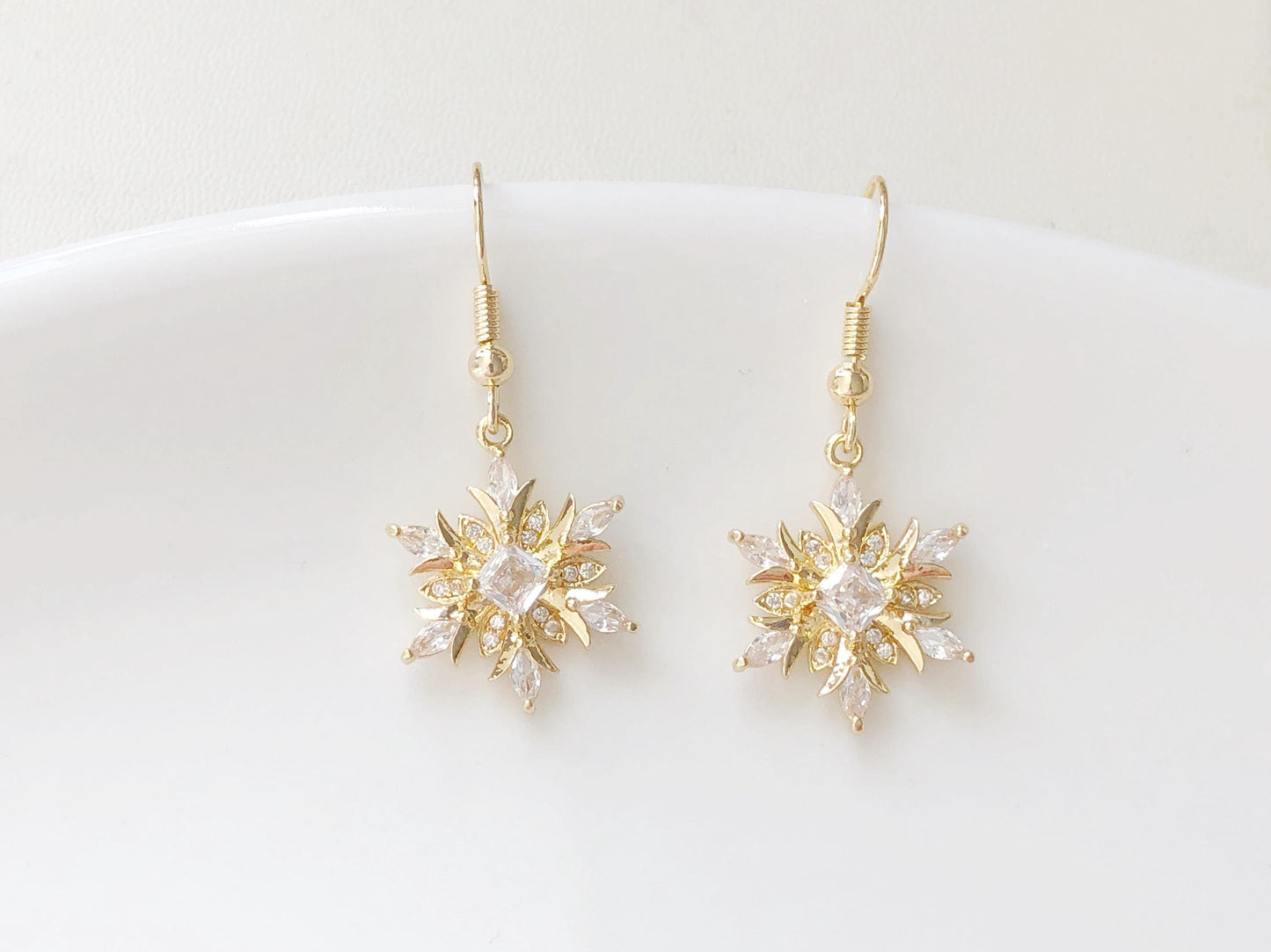 Snowflake Earrings Zircon Crystal Dangle Clip On Stud Hook Christmas  Winter Jewellery for Women Pierced Non Pierced Sparkly Gift for her