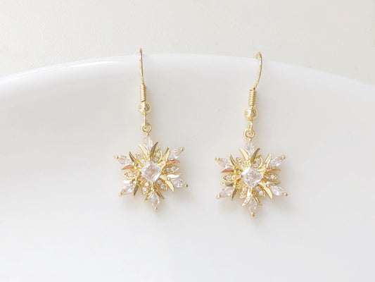 Snowflake Earrings Zircon Crystal Dangle Clip On Stud Hook Christmas  Winter Jewellery for Women Pierced Non Pierced Sparkly Gift for her