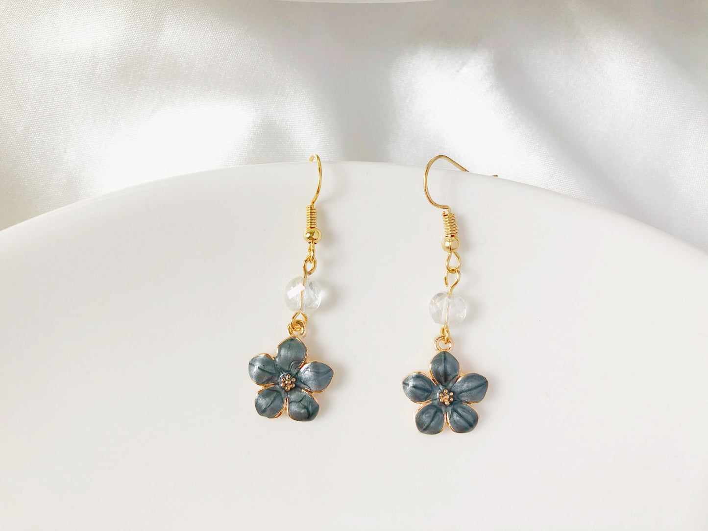 Sakura enamel earrings, oriental cherry Stud/Clip on earring, Dangle and drop earrings, spring gift for her