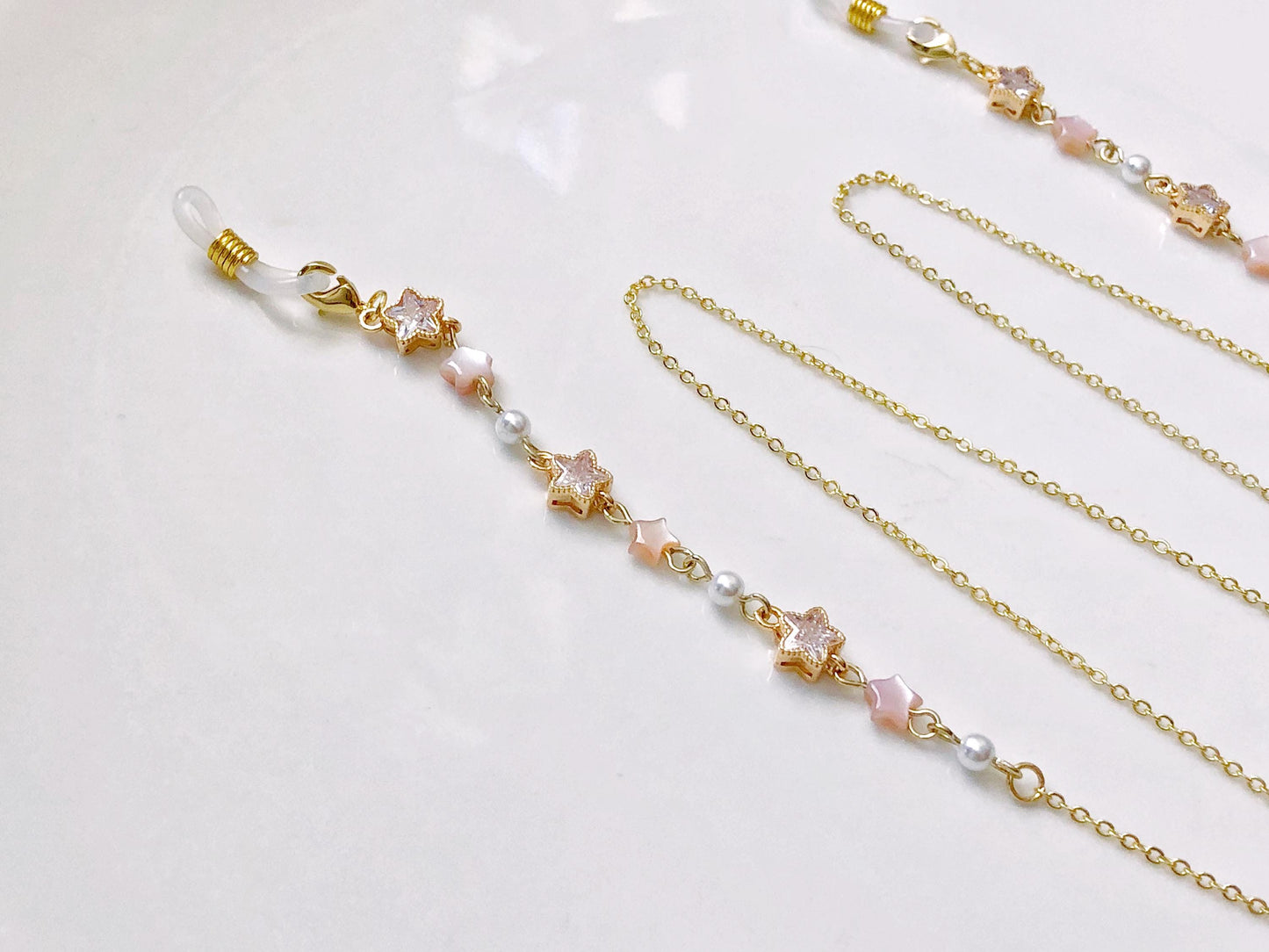 Glasses Chain Star Bead, Crystal Mother of Pearl Eyeglass Holder, Spectacles Chain Jewellery, Sunglasses Strap, Gift For Her