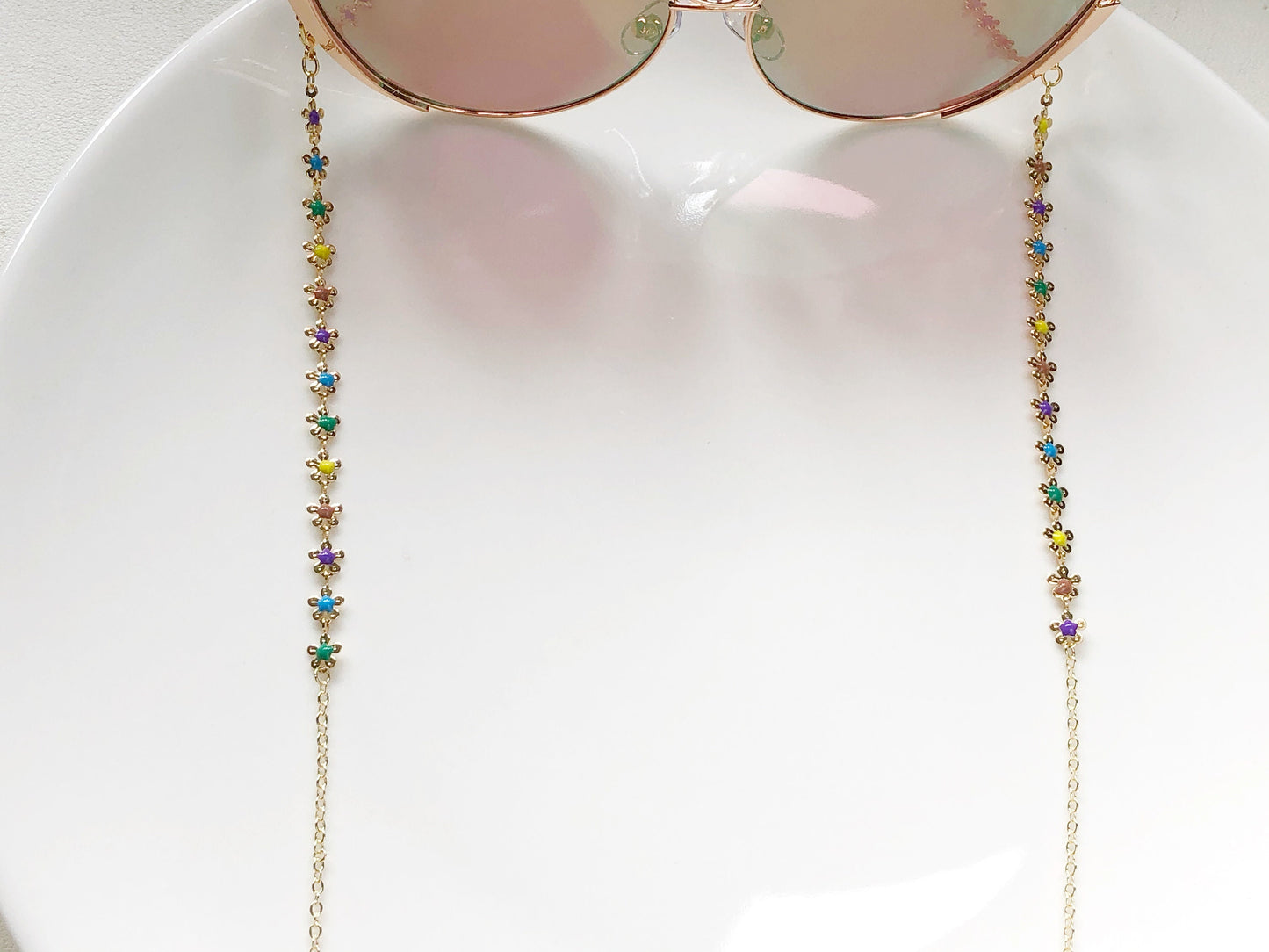Dainty colourful flowers glasses chain, Delicate sunglasses chain, Travel essential, gift for mother, Valentines Gift for her, Lanyard