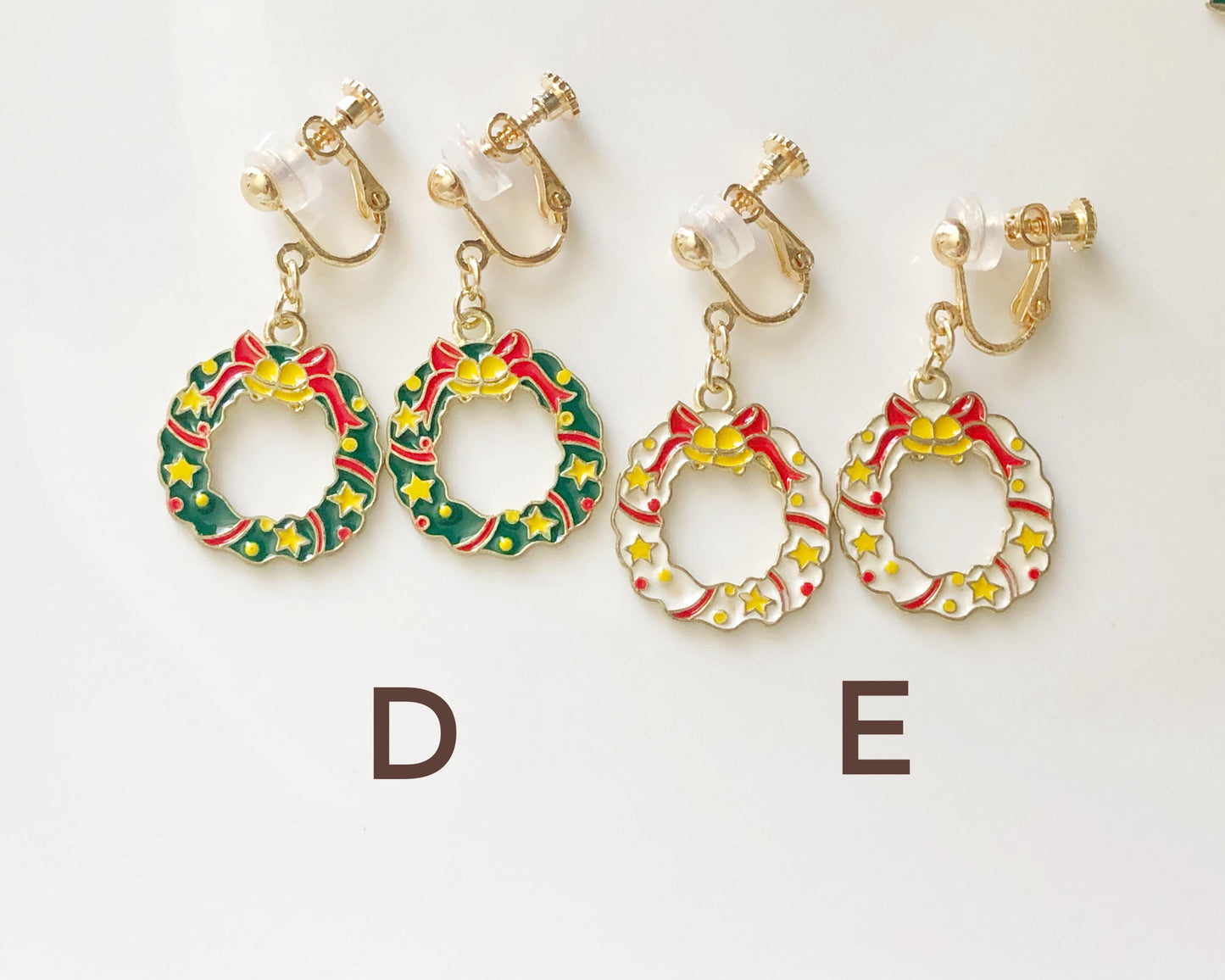 Christmas Earrings Gift for Her Pierced or Non Pierced Ears Holiday Jewellery Xmas Tree Reindeer Wreath Present Bag Stocking Filler