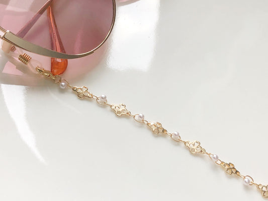 Gold Tone Metal Pearl Eyeglass Chain Glasses Holder Dainty Sunglasses Strap Elegant Eyewear Lanyard Fashion Jewellery Gift for Her Women