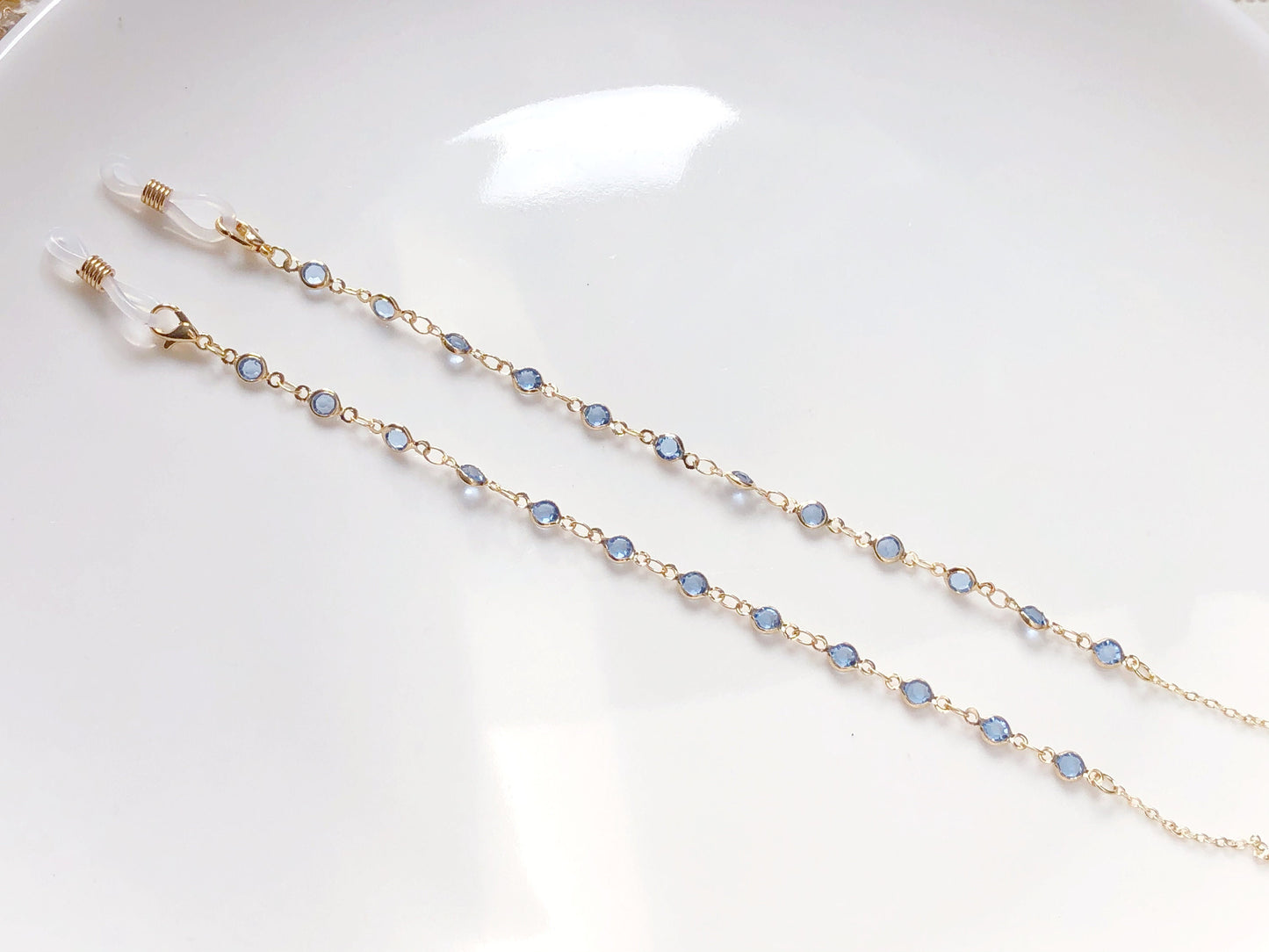 Dainty Blue Zirconia glasses chain, Delicate sunglasses chain, Travel essential, gift for mother, Valentines Gift for her, Lanyard
