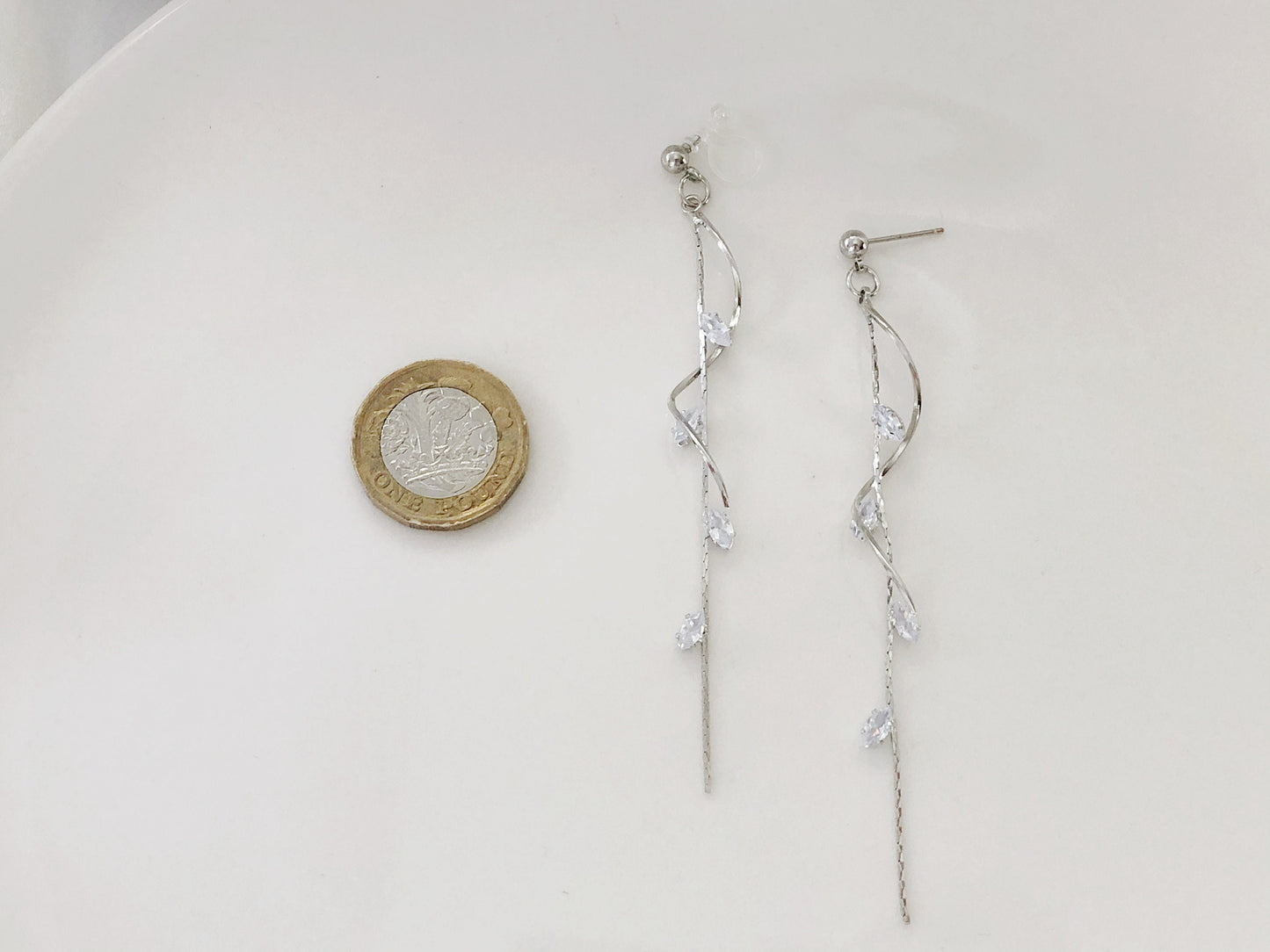 Dainty Zircon leaves dangle Earrings, Cute long dangle plant earrings, gift for her