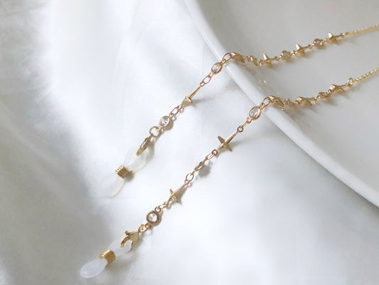 Dainty gold Zirconia crossing star glasses chain, Delicate sunglasses chain, Travel essential, Valentines Gift for her Lanyard