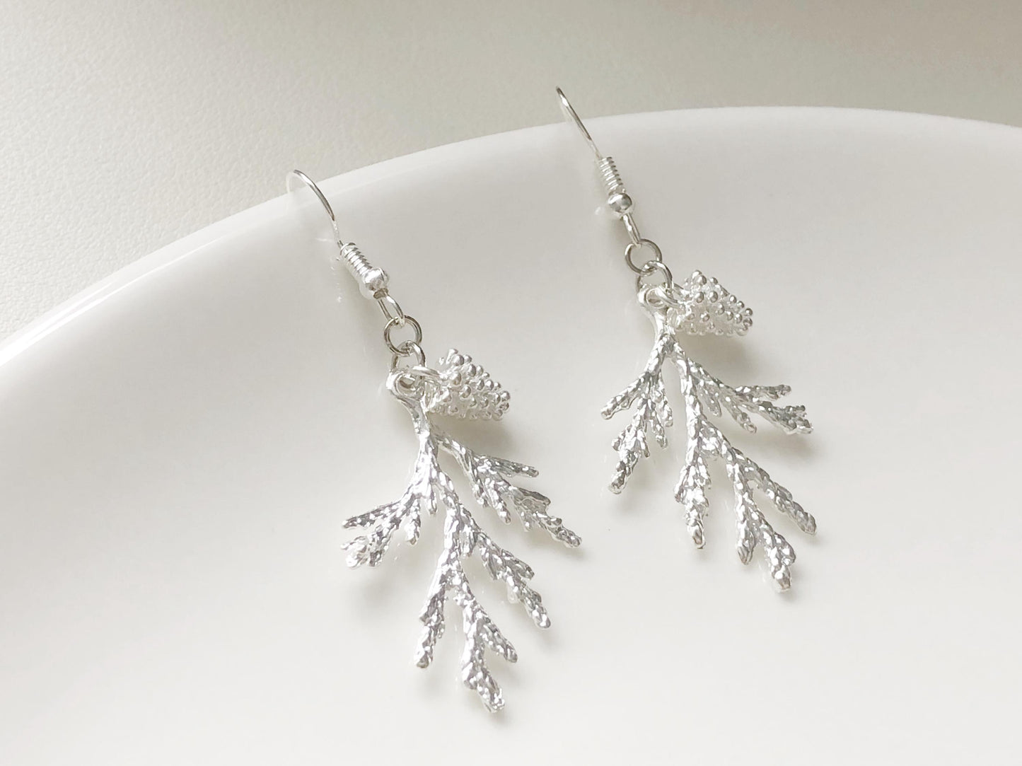 Juniper Branch & Pinecone Earrings, Handmade Nature-Inspired Jewellery, Gold Silver Toned, Gift for Her