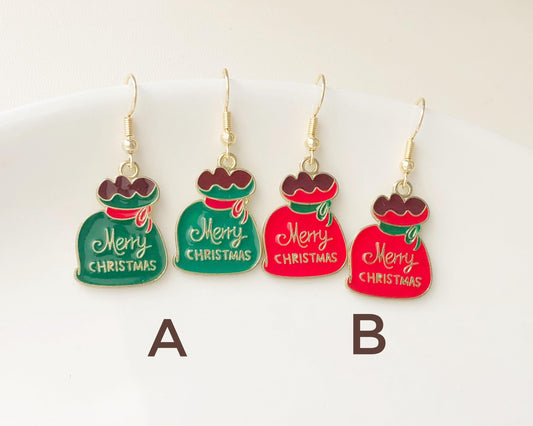 Christmas Earrings Gift for Her Pierced or Non Pierced Ears Holiday Jewellery Xmas Tree Reindeer Wreath Present Bag Stocking Filler