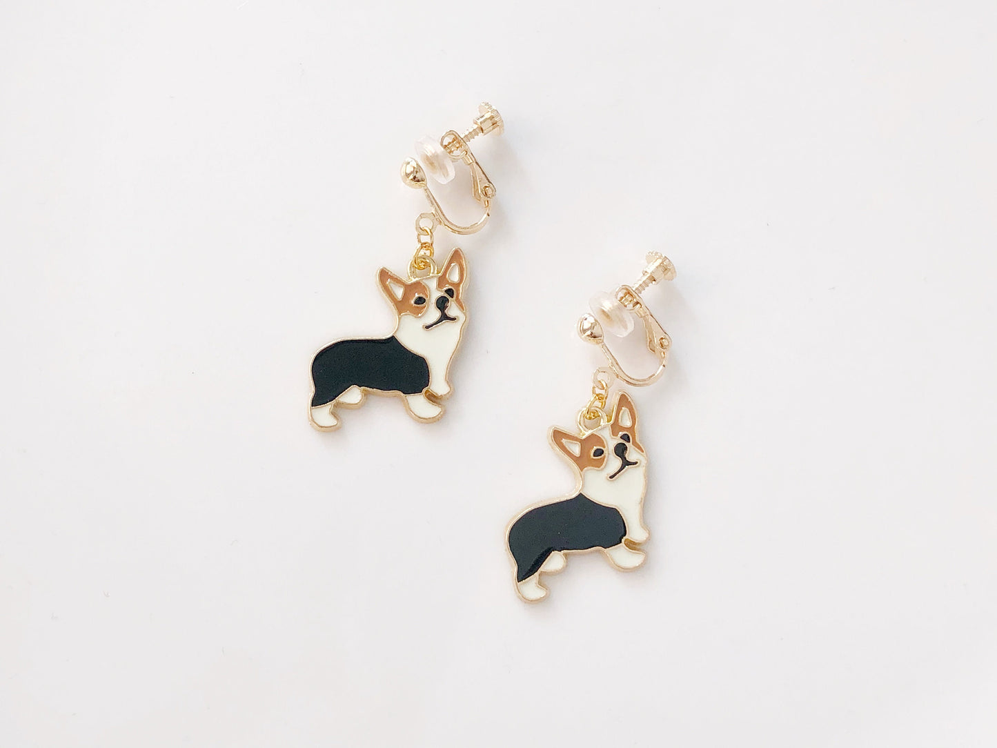 Cute Corgi Dangle Earrings | Enamel Dog Drop Earrings | Pet Lover Gift | Stud or Clip-On | Animal Jewellery