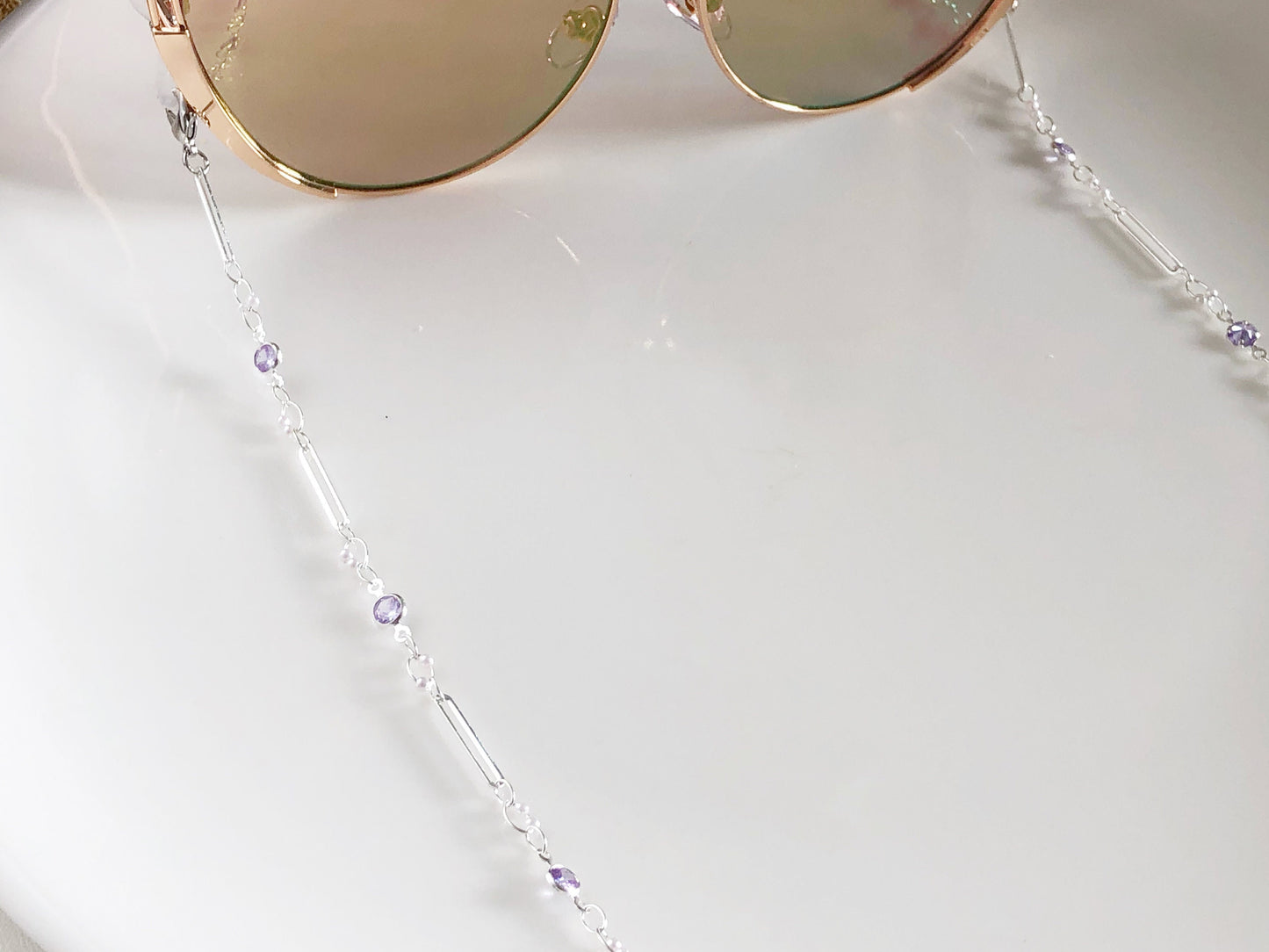 Dainty purple Zirconia glasses chain, Delicate sunglasses chain, Travel essential, gift for mother, Valentines Gift for her, Lanyard