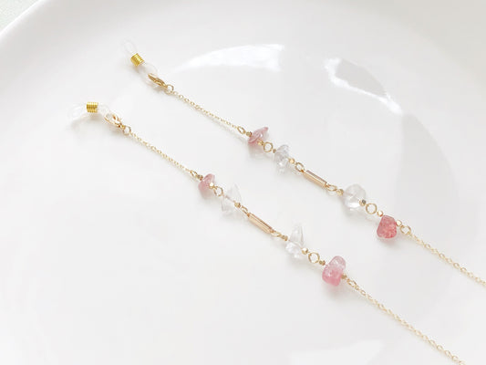 Quartz Beaded Glasses Chain Pink Clear Crystal Eyewear Holder Gold Metal Eyeglass Necklace Sunglasses Lanyard Gift for Women