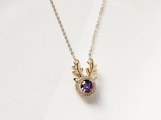 Deer Necklace Zircon Pendant Christmas Jewellery Cute Reindeer Necklace Holiday Gift for her Women Girls Birthday Valentine’s Day