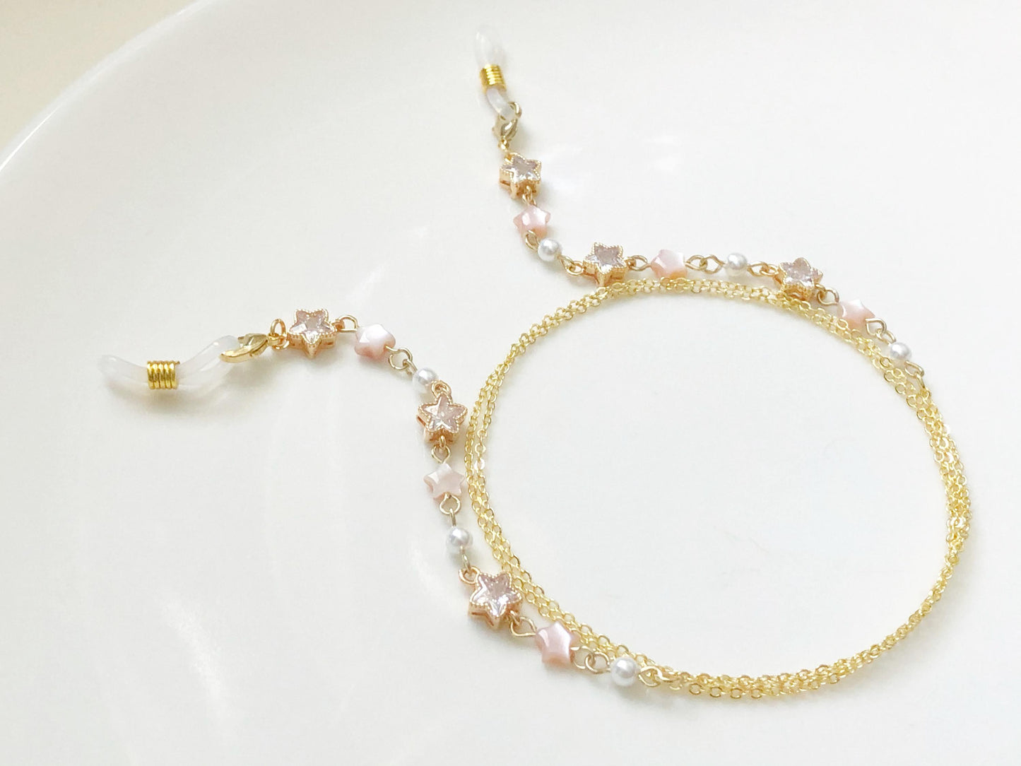 Glasses Chain Star Bead, Crystal Mother of Pearl Eyeglass Holder, Spectacles Chain Jewellery, Sunglasses Strap, Gift For Her