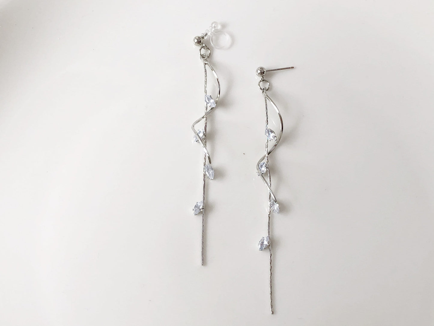 Dainty Zircon leaves dangle Earrings, Cute long dangle plant earrings, gift for her