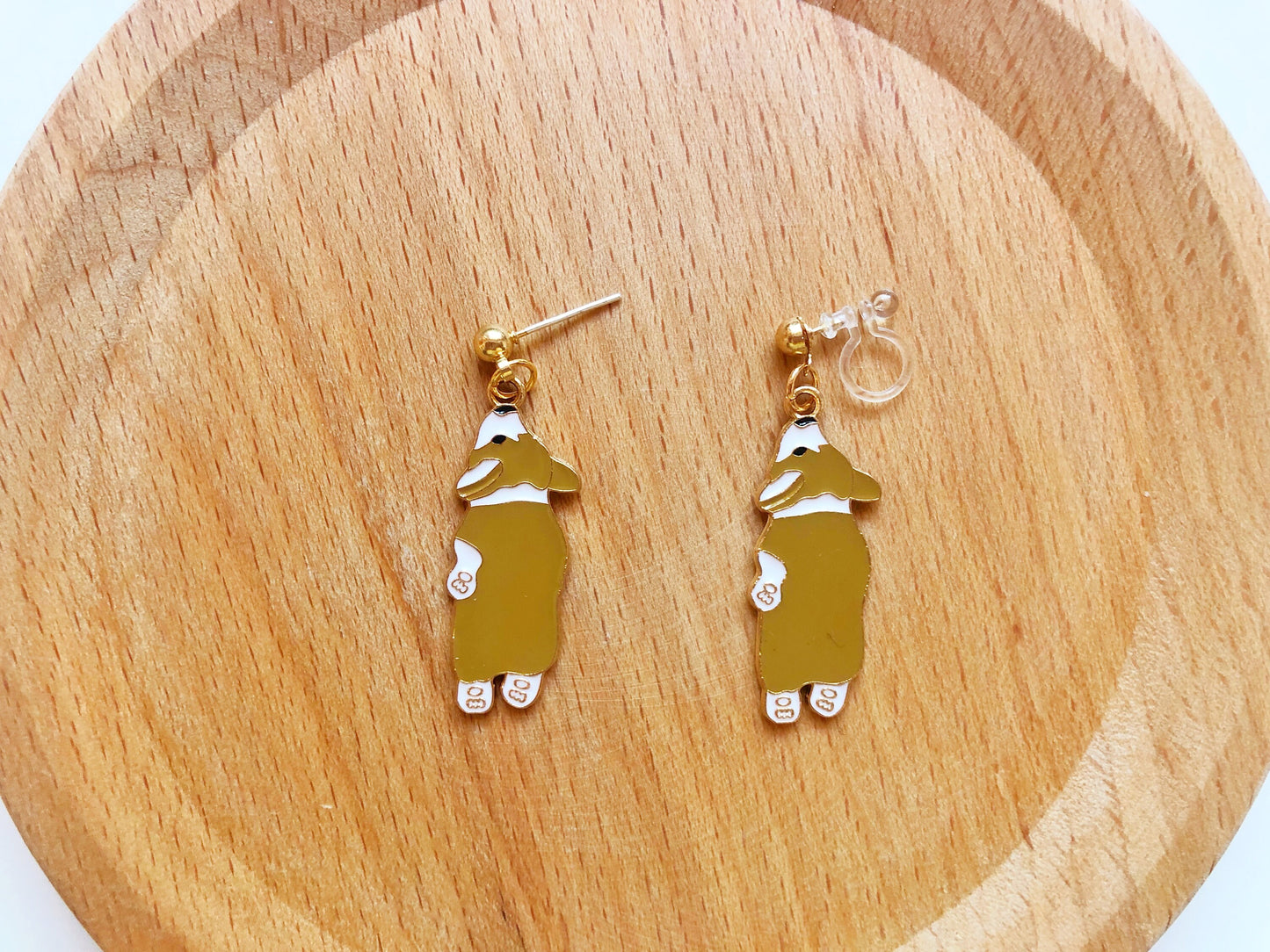 Corgi Earrings Cute Enamel Dog Jewellery Adorable Pet Lover Gift for Her Animal Earrings Clip On or Pierced Option